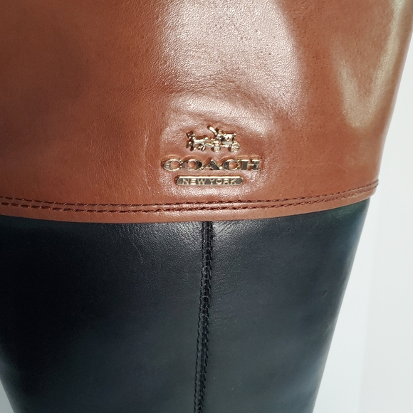 COACH Elm Knee High Riding Leather Boot Black/Saddle Size 7.5 - Picture 4 of 11